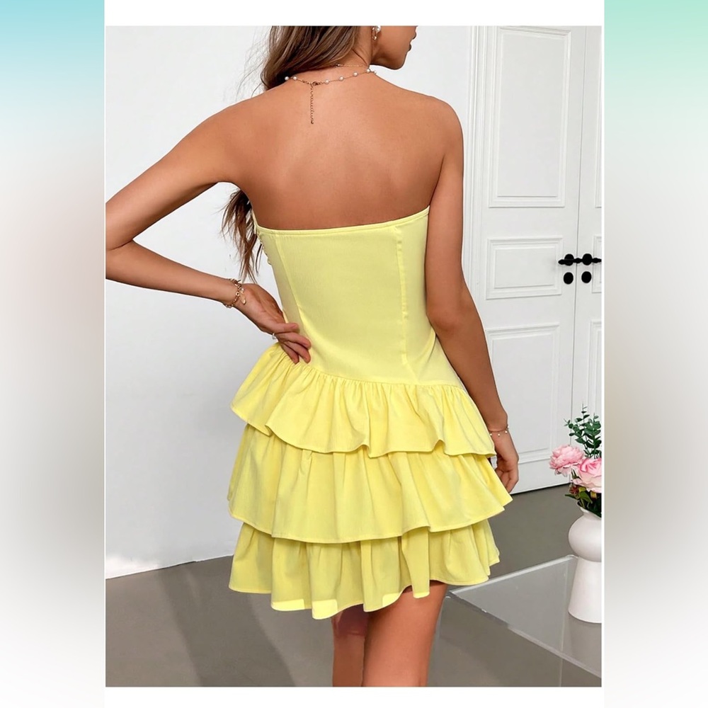 Yellow Strapless Ruffle Dress - Picture 3 of 3
